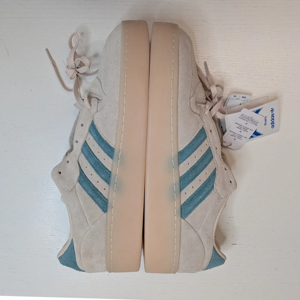 NWT Adidas Rivalry Low Sneakers Mens 17 Beige Teal Suede Gum Sole No Box